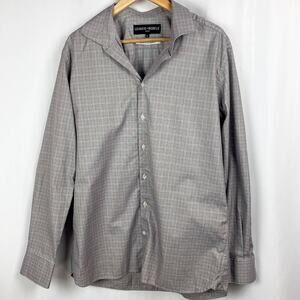 League of Rebels Dress Shirt Size L Gray‎ Plaid Long Sleeve Button Up Cotton